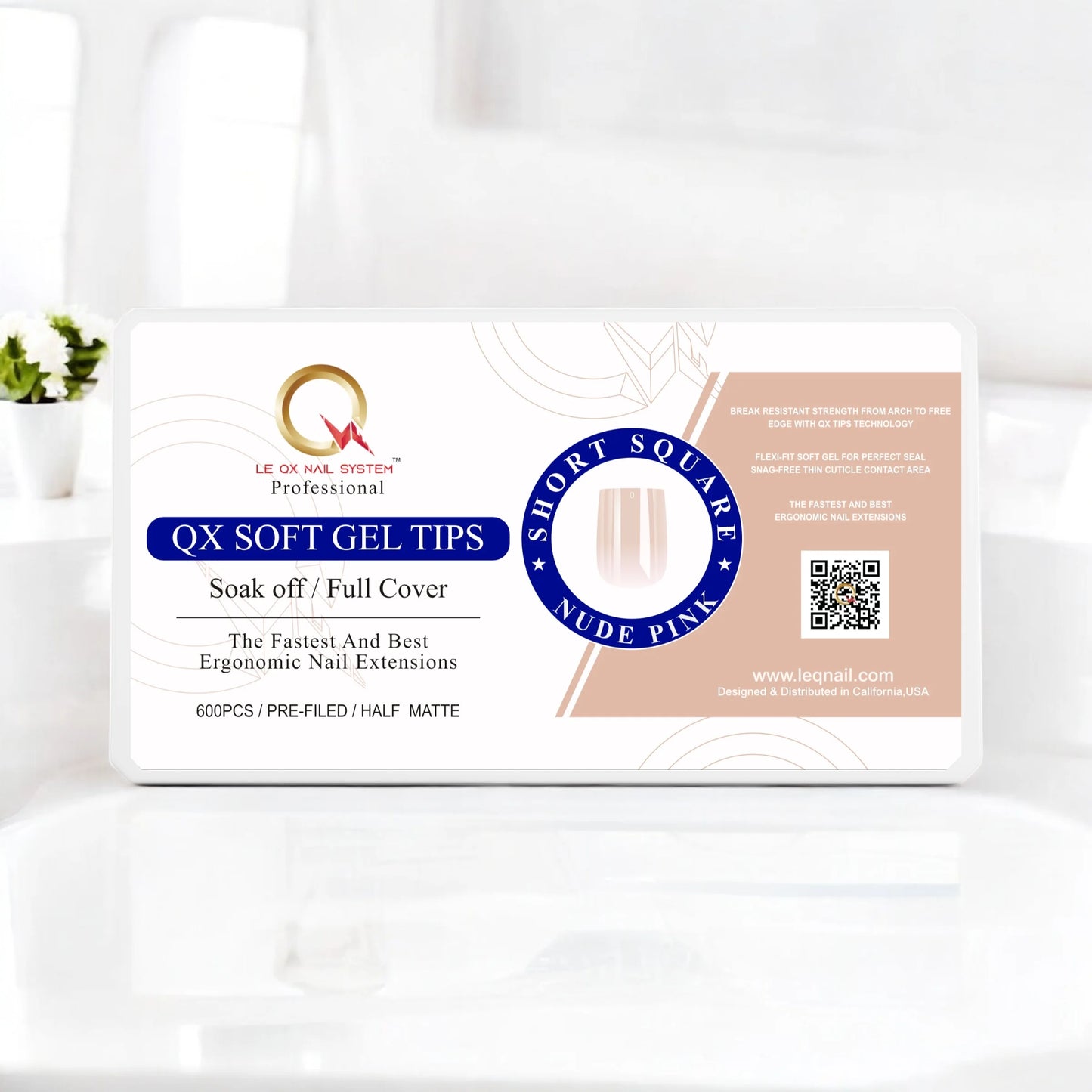 QX SOFT GEL TIPS - SHORT SQUARE - NUDE PINK Full Coverage/ Prefile . Buy 3 FREE 1