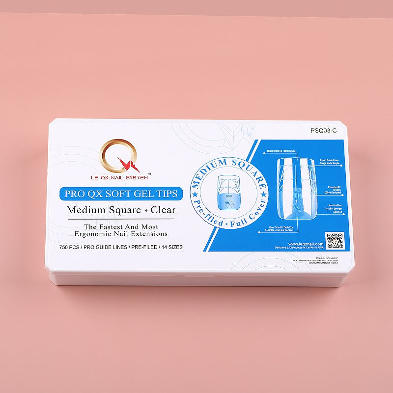 PRO QX TIPS- MEDIUM SQUARE-CLEAR-750 PCS- HALF MATTE- 15 SIZES - PRO GUIDE LINES- BUY 3 FREE 1 Copy Copy