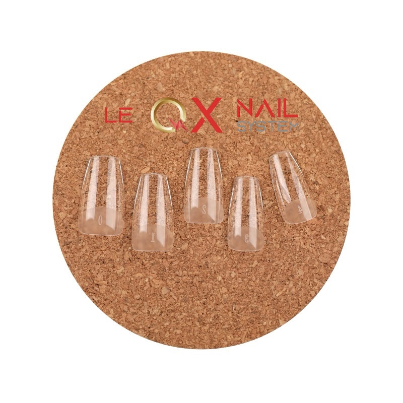 QX SOFT GEL TIPS - MEDIUM TAPERED SLEEK COFFIN - CLEAR - Full Coverage/ Pre-file Clear. Buy 3 FREE 1