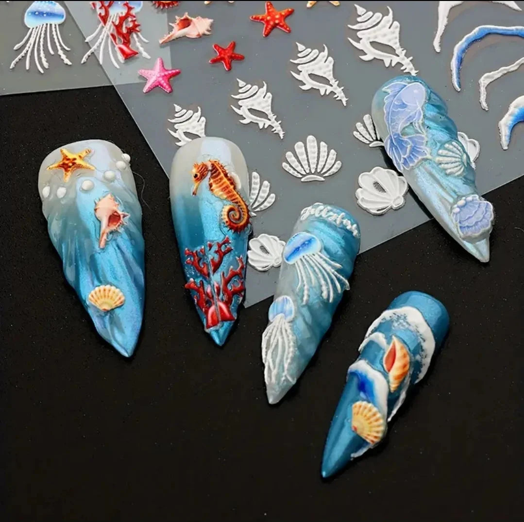 3D NAIL STICKER- STARFISH & JELLYFISH- 2PCS
