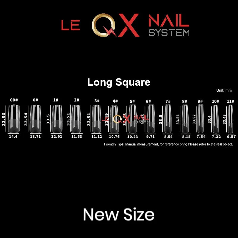 QX SOFT GEL TIPS - LONG SQUARE - Full Coverage/ Prefile Clear. Buy 3 FREE 1