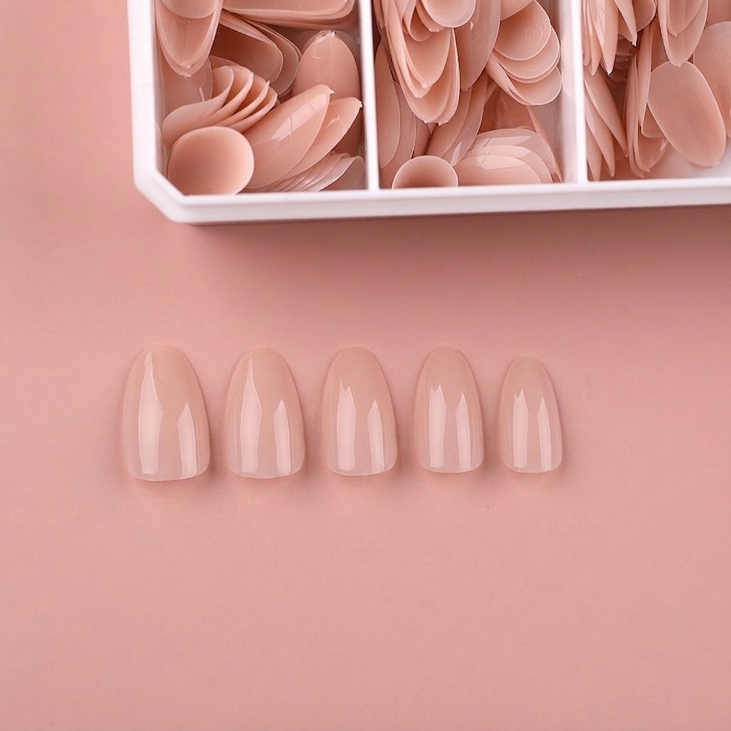 PUNTAS DE GEL SUAVE QX - ALMENDRA CORTA - ROSA NUDE - Cobertura Total/Pre-limadas - COMPRA 1 LLEVA 1 GRATIS