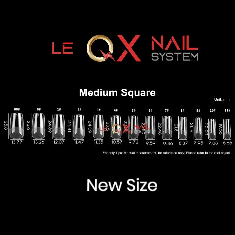 QX SOFT GEL TIPS - MEDIUM COFFIN - Full Coverage/ Pre-file Clear. Buy 3 FREE 1