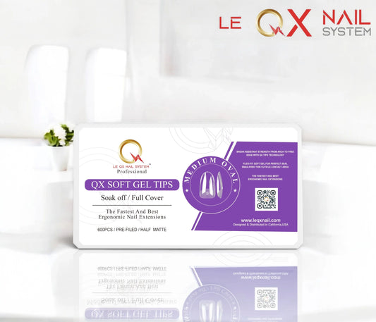 QX SOFT GEL TIPS - MEDIUM OVAL - CLEAR - Full Coverage/ Prefile . Buy 3 FREE 1