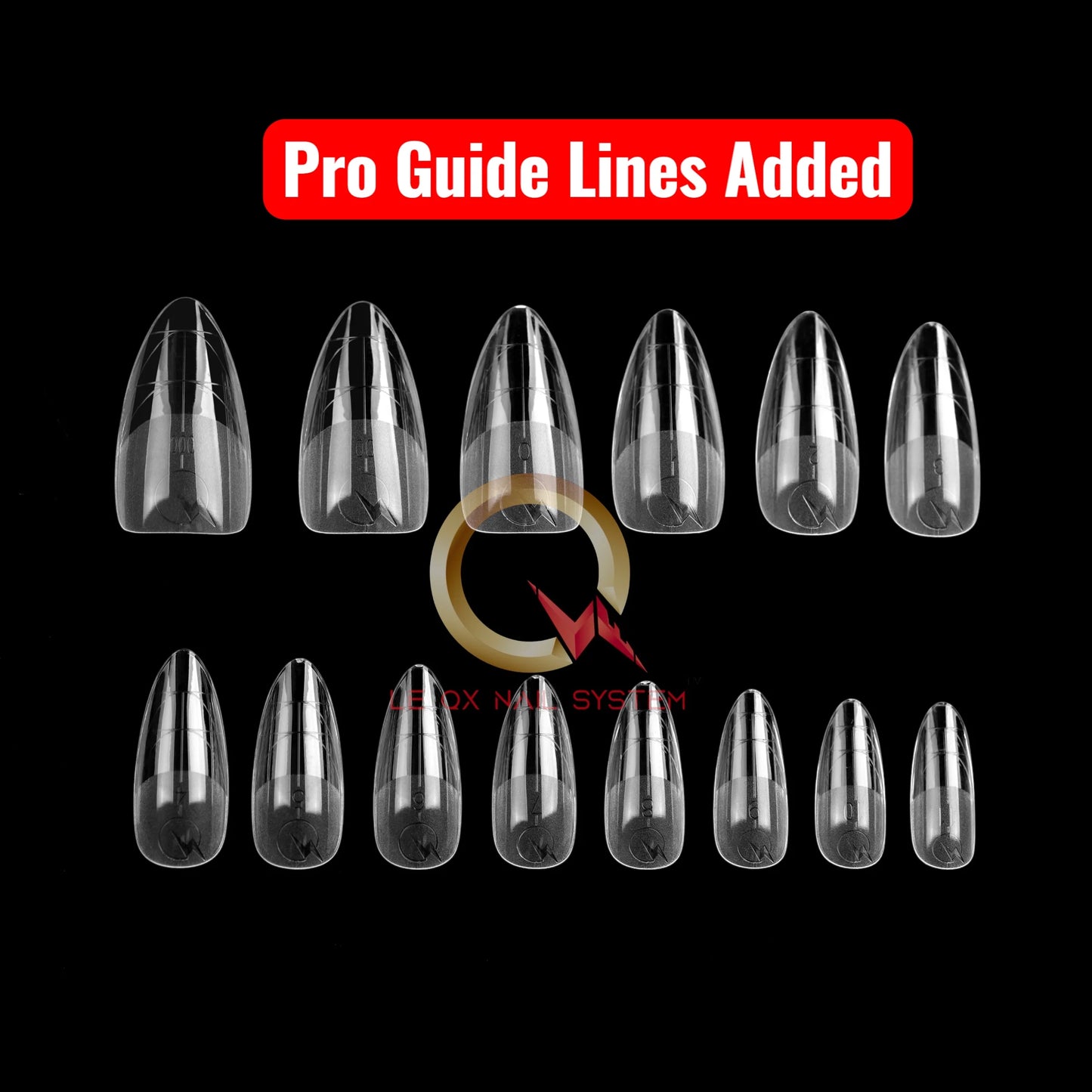 PRO QX TIPS-ALMOND MEDIUM-750 PCS- HALF MATTE- 14 SIZES - PRO GUIDE LINES- BUY 3 FREE 1