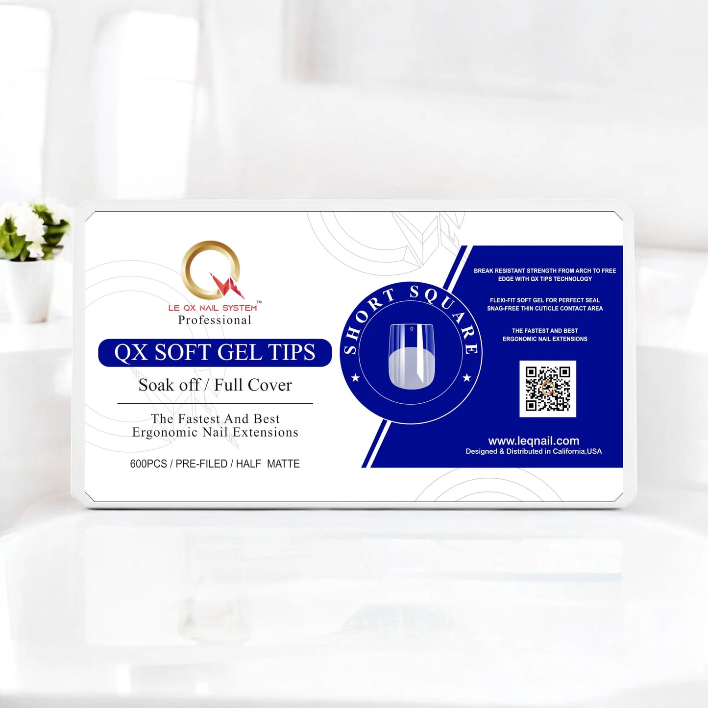 QX SOFT GEL TIPS - SHORT SQUARE - Full Coverage/ Prefile Clear. Buy 3 FREE 1