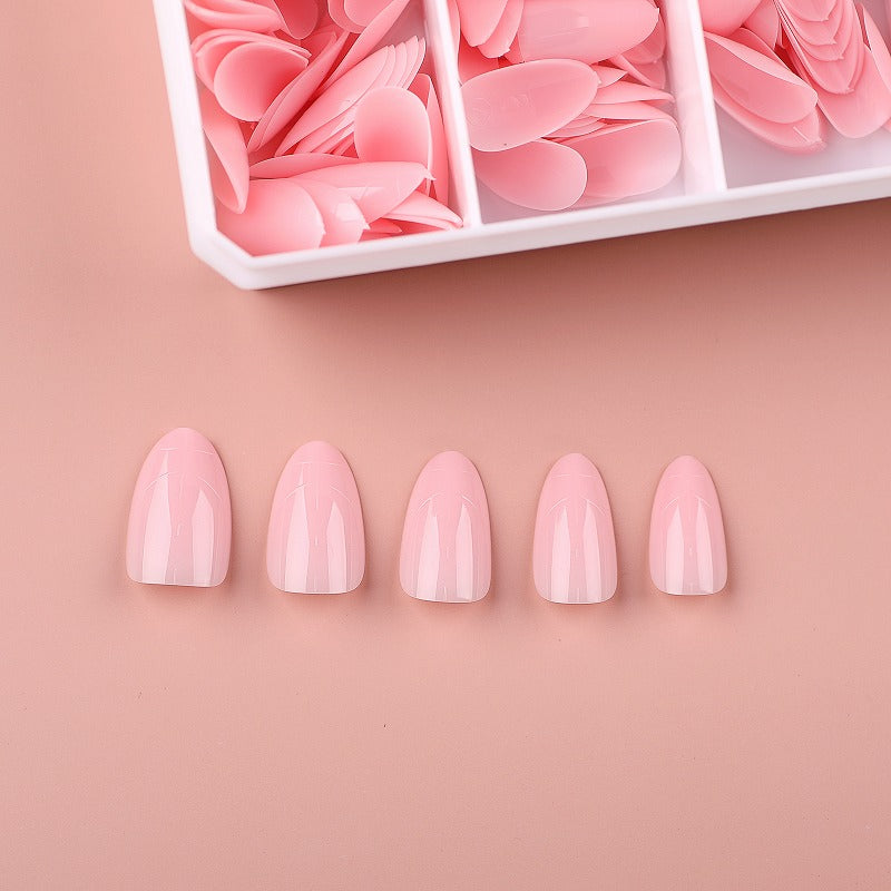 PRO QX TIPS-SHORT ALMOND - SAKURA PETALS -750 PCS- HALF MATTE- 15 SIZES - PRO GUIDE LINES- BUY 3 FREE 1