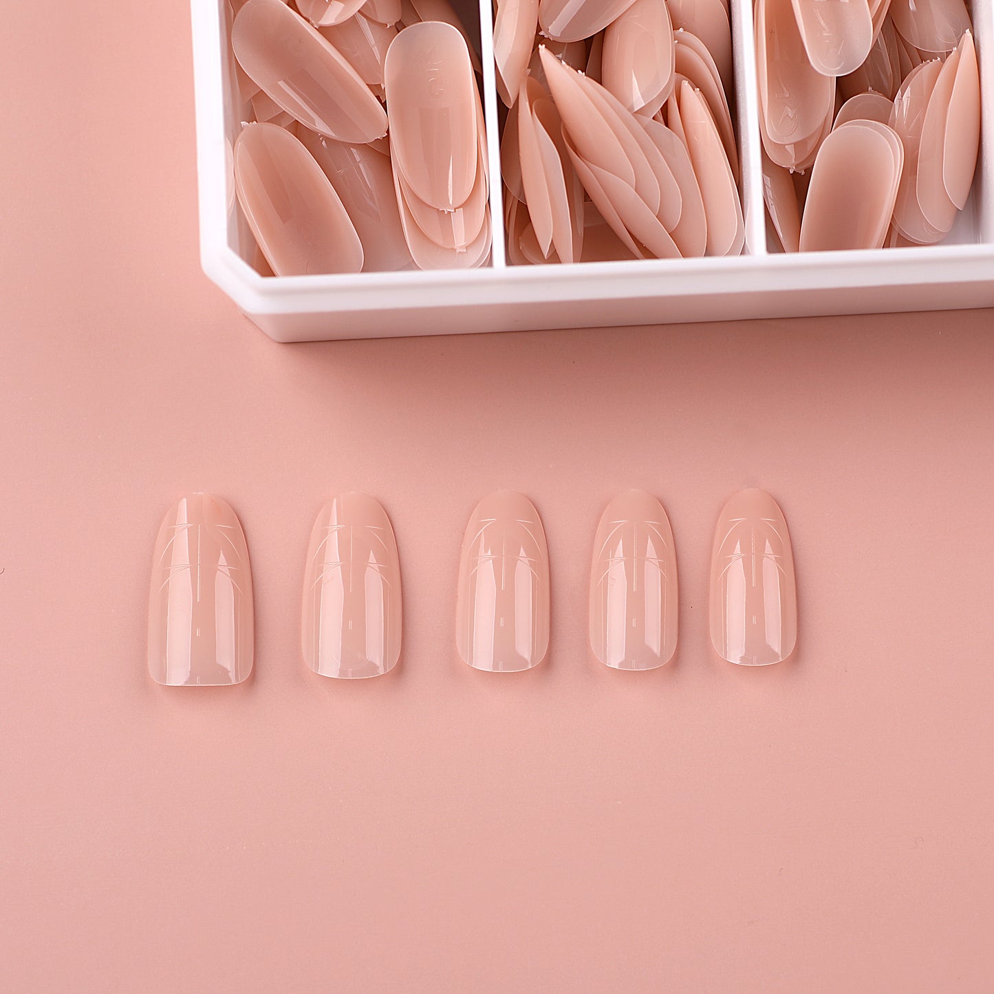 PRO QX TIPS- MEDIUM OVAL-BALLET BLUSH-750 PCS- HALF MATTE- 15 SIZES - PRO GUIDE LINES- BUY 3 FREE 1 Copy