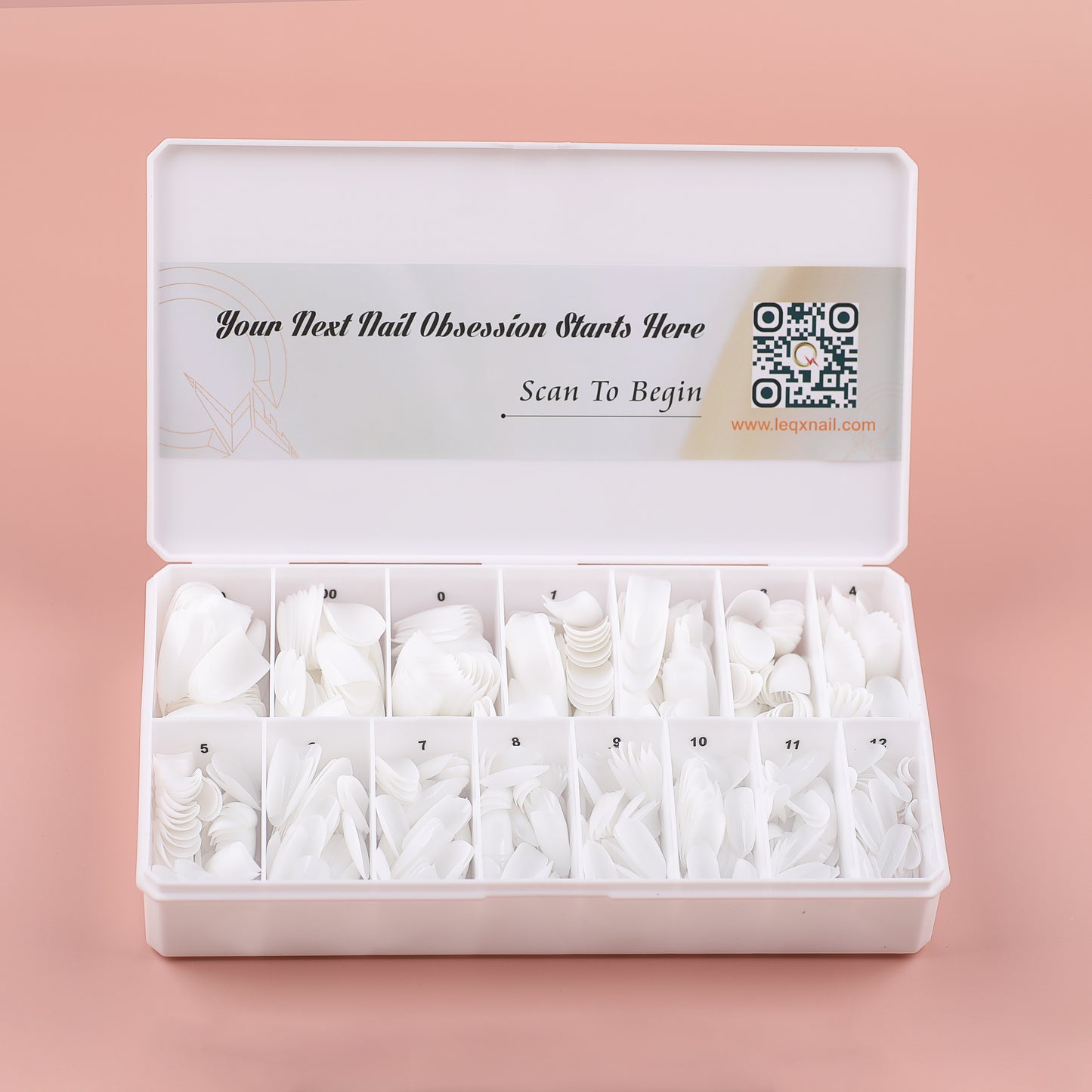 PRO QX TIPS- MEDIUM OVAL- MILKY WHITE -750 PCS- HALF MATTE- 15 SIZES - PRO GUIDE LINES- BUY 3 FREE 1