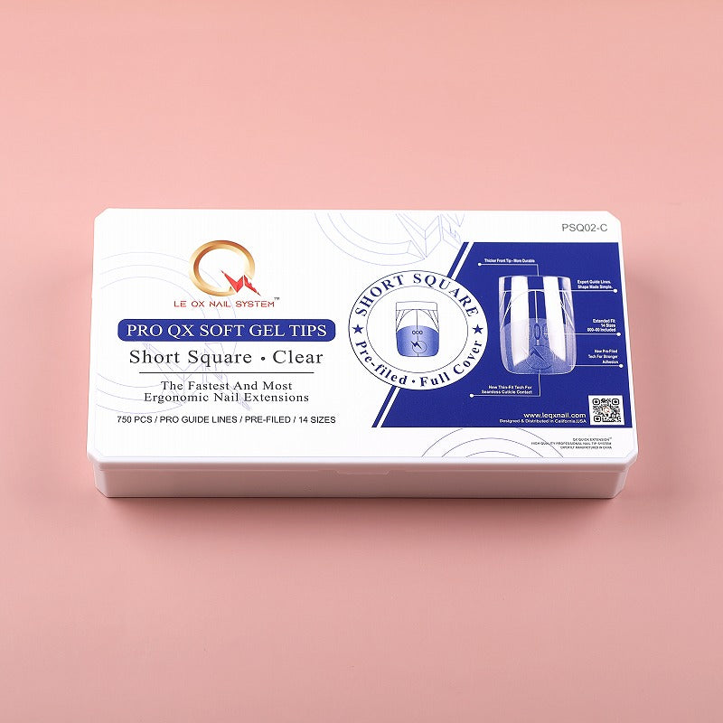 PRO QX TIPS- SHORT SQUARE-CLEAR-750 PCS- HALF MATTE- 15 SIZES - PRO GUIDE LINES- BUY 3 FREE 1 Copy