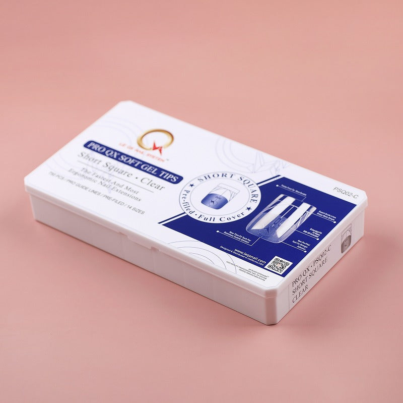 PRO QX TIPS- SHORT SQUARE-CLEAR-750 PCS- HALF MATTE- 15 SIZES - PRO GUIDE LINES- BUY 3 FREE 1 Copy