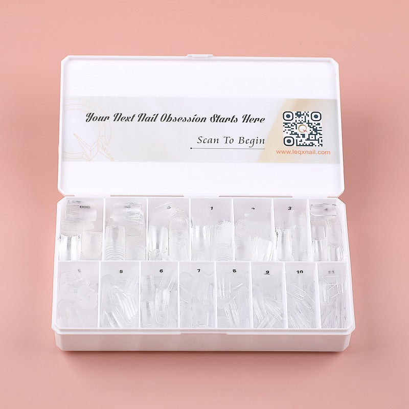 PRO QX TIPS- SHORT SQUARE-CLEAR-750 PCS- HALF MATTE- 15 SIZES - PRO GUIDE LINES- BUY 3 FREE 1 Copy