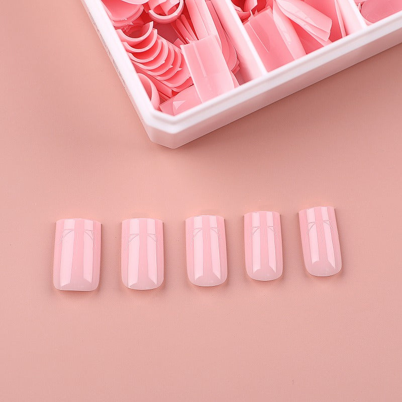 PRO QX TIPS- SHORT SQUARE-SAKURA PETALS-750 PCS- HALF MATTE- 15 SIZES - PRO GUIDE LINES- BUY 3 FREE 1