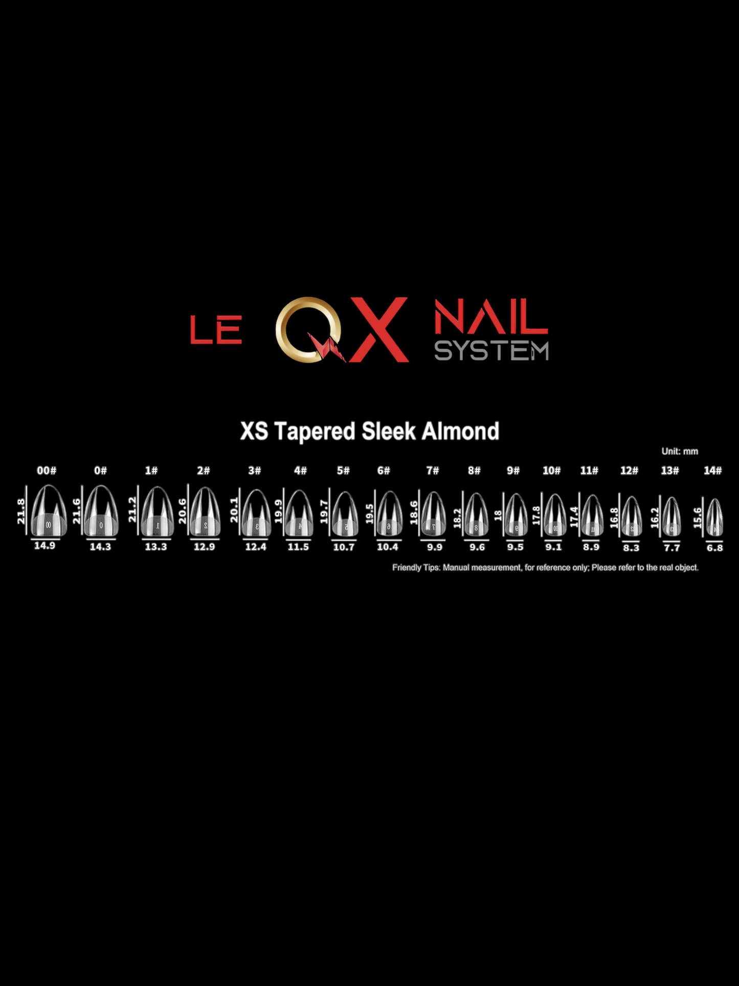 QX SOFT GEL TIPS - XS TAPERED SLEEK ALMOND - CLEAR - Full Coverage/ Prefile . Buy 3 FREE 1
