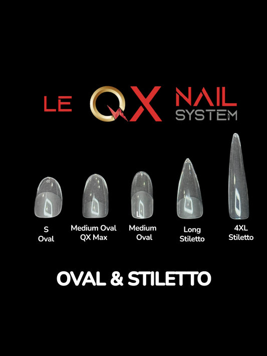 QX SOFT GEL TIPS – Nail Tips Combo 5 Boxes Oval & Stiletto – Multi-Sizes & Colors