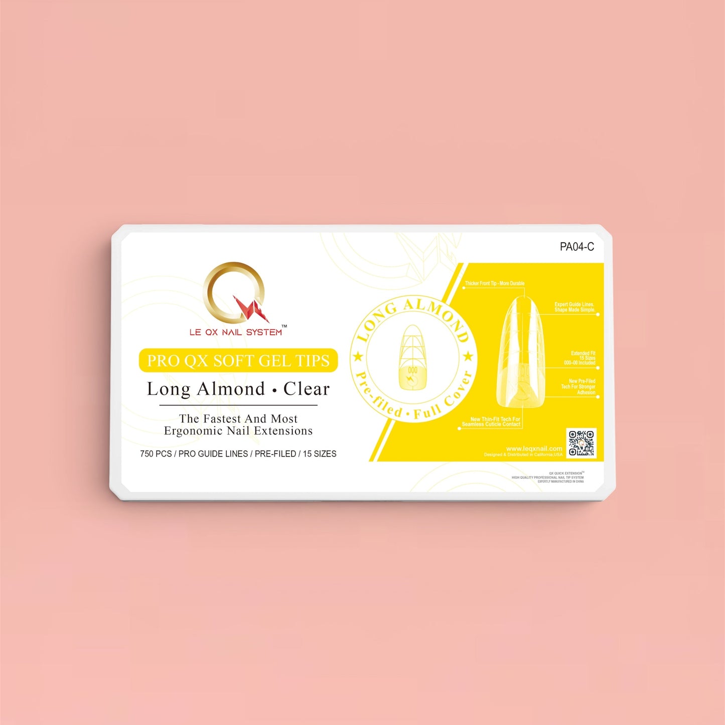 PRO QX TIPS- LONG ALMOND-CLEAR-750 PCS- HALF MATTE- 15 SIZES - PRO GUIDE LINES- BUY 1 FREE 1
