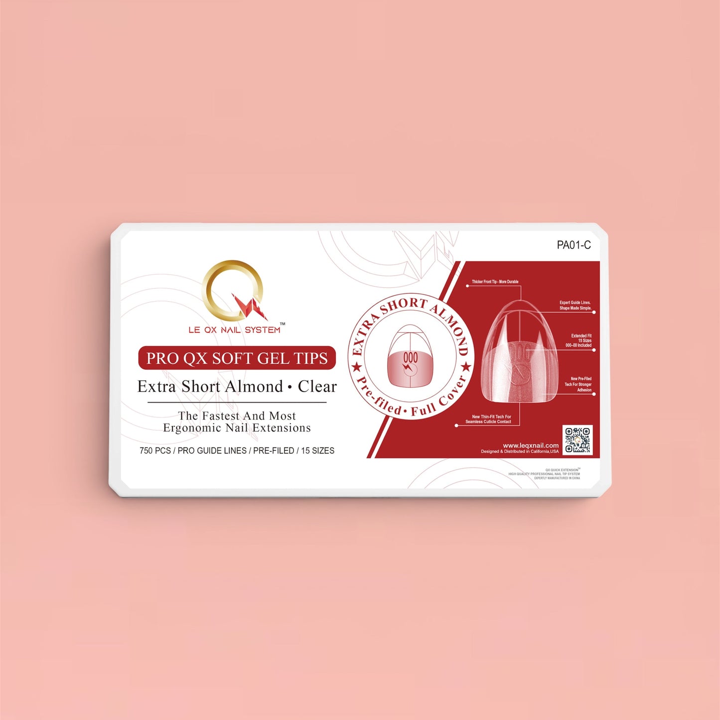 PRO QX TIPS- EXTRA SHORT ALMOND-CLEAR-750 PCS- HALF MATTE- 15 SIZES - PRO GUIDE LINES- BUY 1 FREE 1