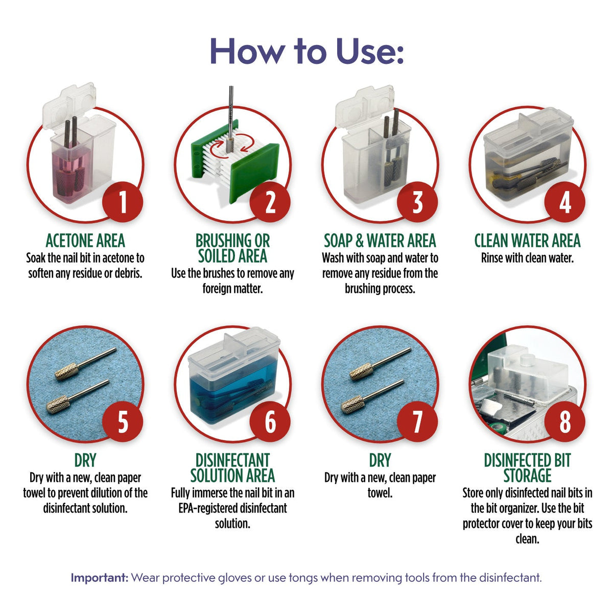 SteriNail bit organizer holds up to 15 nail bits