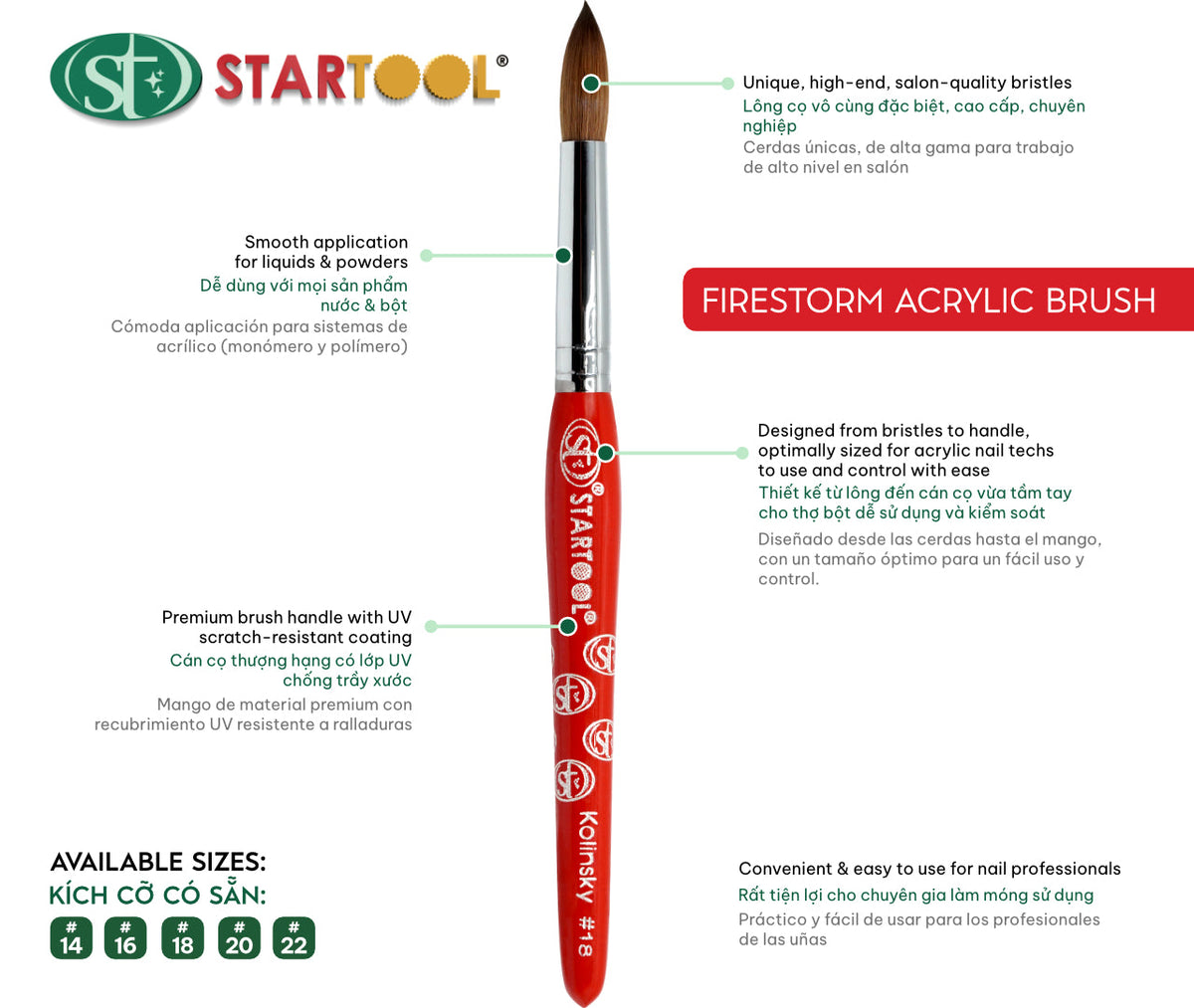 STARTOOL Firestorm Acrylic Brush features and information